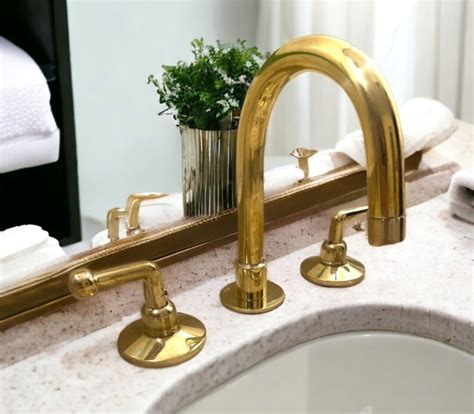 3 Holes Brass Bathroom Vanity Faucet Sink Unlacquered Brass Vintage