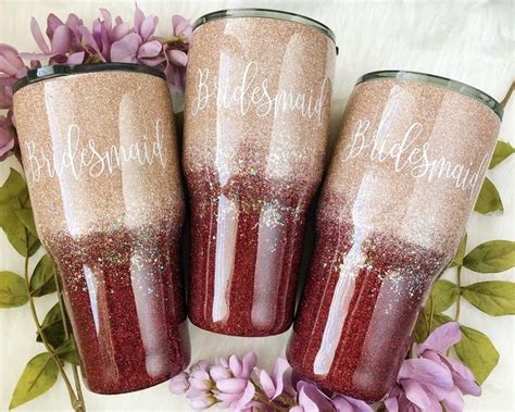 Personalized Glitter Tumbler With Champagne And Burgundy Ombré