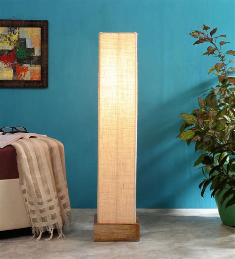 Buy Bradbury White Cotton Shade Column Floor Lamp With Wood Base By New