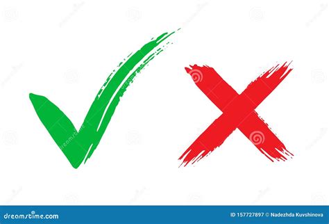 Tick And Cross Brush Signs Green Checkmark OK And Red X Icons