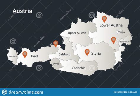 Austria Map, Individual Regions With Names, Infographics And Icons ...