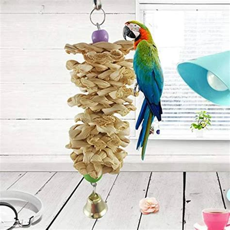 1pcs Bird Parrot Toy With Bell Natural Wooden Grass Chewing Bite