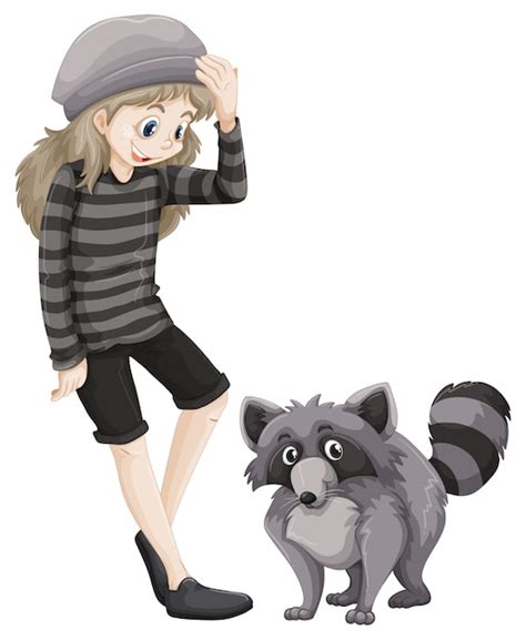 Free Vector Girl And Gray Raccoon