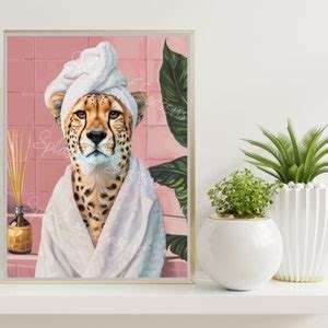 Cheetah in a Robe Bathroom Print, Tropical Jungle Home Decor, Funny ...