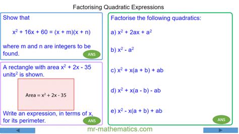 Factorising Quadratics Mr