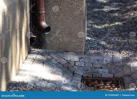 Downpipe On The Stone Wall For Rainwater Stock Image Image Of Leader