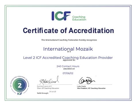 Accréditation Icf Level 2 International Mozaik Cabinet De Coaching