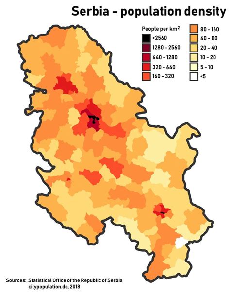 Population density in Serbia (2018)