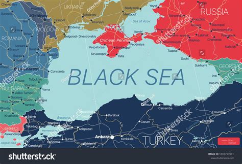 Black Sea Region Detailed Editable Map Stock Vector (Royalty Free ...