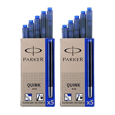 Parker Quink Washable Ink Fountain Pen Refill Cartridges, 10 Blue Ink ...