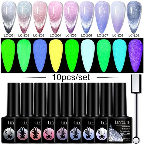 LILYCUTE 10PCS SET Luminous Thermal Cat Magnetic Gel Nail Polish Set