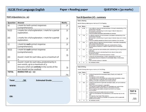 Cie Igcse 0500 English Language Paper 1 Marking Templates Teaching