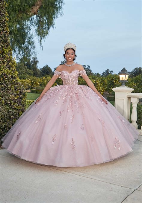 Style 60181 Three Dimensional Glitter Embroidered Quinceañera Dress