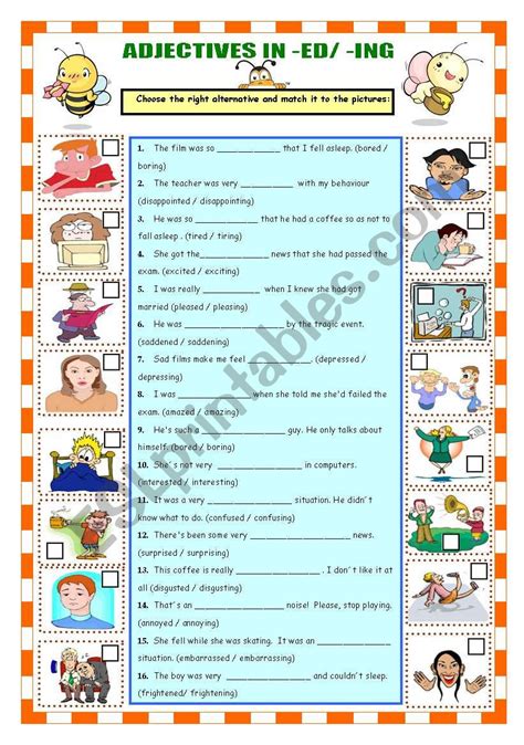 Adjectives In Ed Ing Esl Worksheet By Katiana