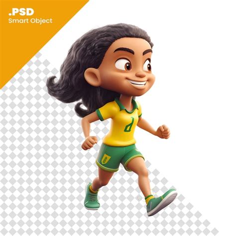 Renderización 3d de una niña afroamericana corriendo aislada en un