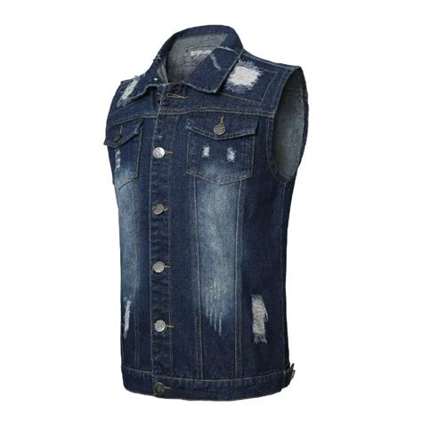 YuWaiJiaRen Vest Men Summer Casual Mens Denim Vest Vintage Sleeveless