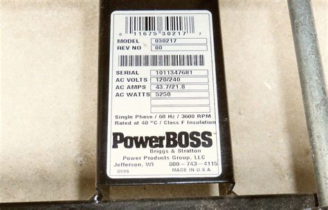 BRIGGS STRATTON POWER BOSS 5250 RUNNING WATTS 7350 STARTING WATTS