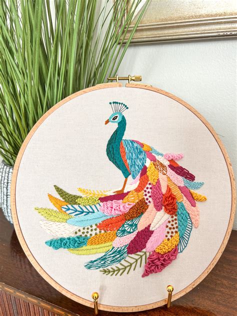 Colorful Peacock Embroidery Digital Pattern | Crafter