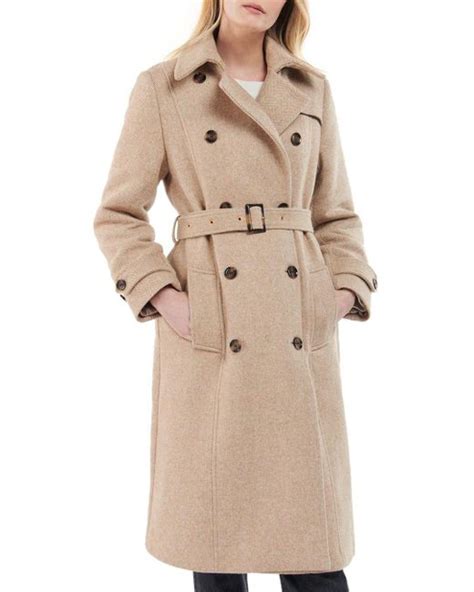 Barbour Aubrey Belted Herringbone Trench Coat In Natural Lyst Canada