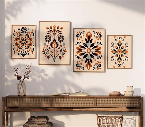 Nordic Folk Art Ornaments Prints Set of 4, Scandinavian Wall Art ...