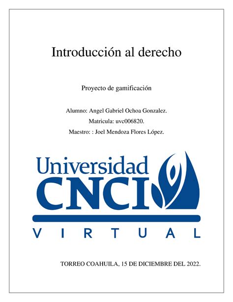 Introduccion Al Derecho Proyecto De Gamificacion Introducci N Al