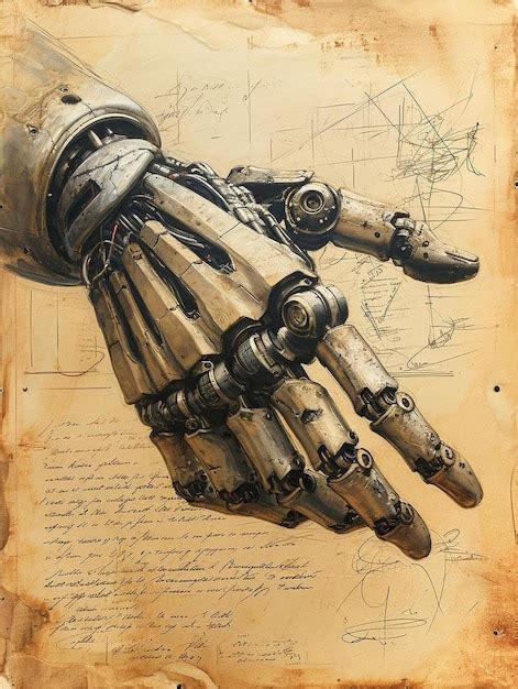 Premium Photo | A drawing of a hand with a mechanical arm