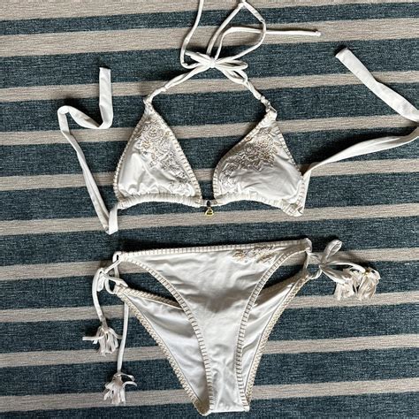 Adorable Banana Moon White Bikini With Beige Crochet Depop