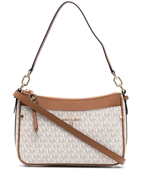 Michael Kors Logo Monogram Shoulder Bag Neutrals Farfetch