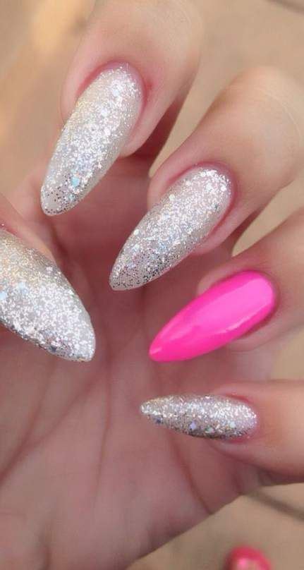 Best Nails Glitter Stiletto Color Combos 52 Ideas Pink Nail Designs