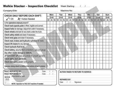 Pre Start Daily Inspection Checklist For Reach Stacker Forklift