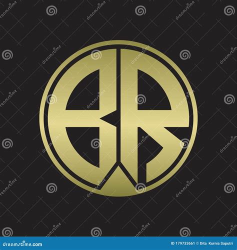 Br Logo Monogram Circle With Piece Ribbon Style On Gold Colors Stock