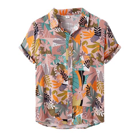 Szxzygs Mens Dress Shirts White With Pattern Mens Casual Hawaii Floral