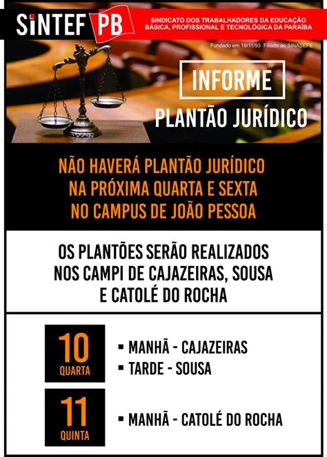 Informe sobre o Plantão Jurídico Não haverá plantão jurídico na