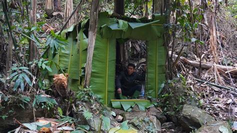 Build A Survival Shelter Bushcraft Leaf Hut Thatched Roof And 365 Days In The Forest Youtube