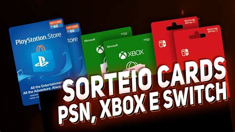 ENCERRADO SORTEIO GIFT CARDS PSN XBox E Nintendo Switch YouTube