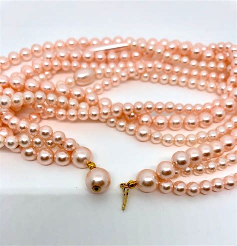 Vintage Marvella Pastel Pink Faux Pearl Multi Strand Gem