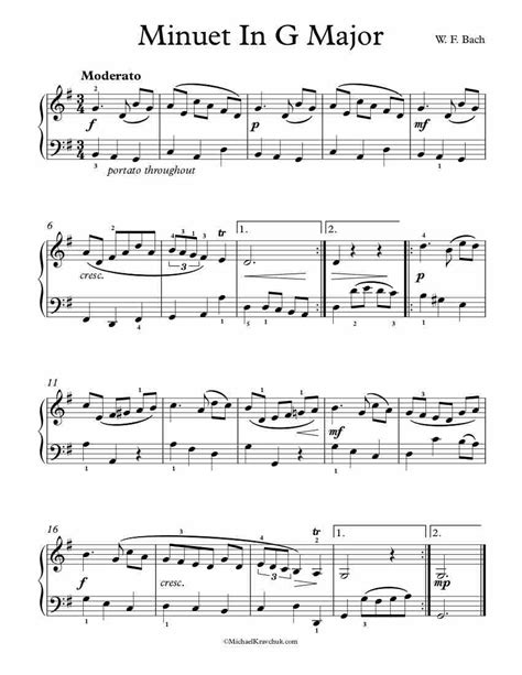 Free Piano Sheet Music Minuet In G Major W F Bach Michael Kravchuk