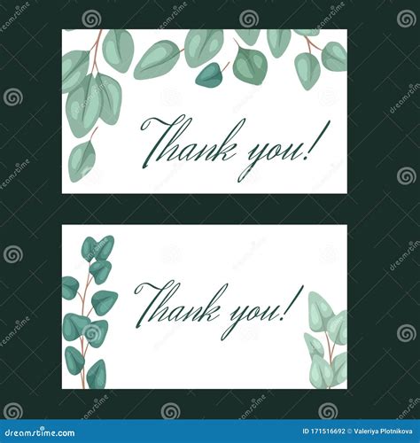 Set Of Thank You Card With Flat Eucalyptus And Place For Text