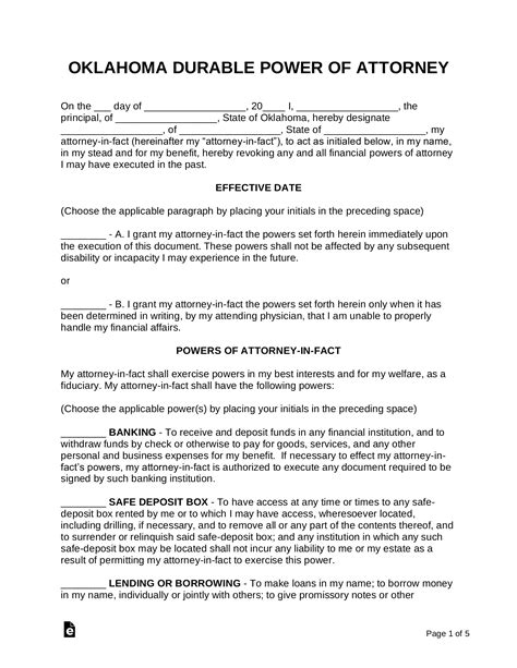 Free Printable Power Of Attorney Forms Oklahoma Printable Form 2024