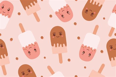 Premium Vector Seamless Pattern Of Ice Cream On A Stick In Kawaii