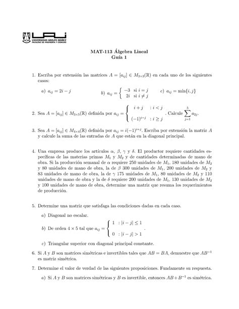 Gu A Guia De Algebra Lineal Incluye Polinomios Y Matrices Mat