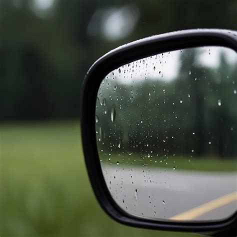 Um espelho de visão lateral gotas de chuva nele Foto Premium