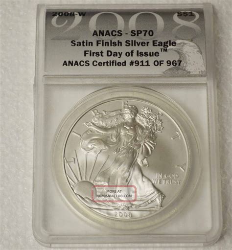 W Silver American Eagle Anacs Sp First Day Of Issue Oz