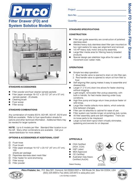 PITCO SG18 SPECIFICATIONS Pdf Download | ManualsLib