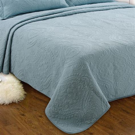 Teal Blue Quilted Bedspread In Cotton - All Home Living