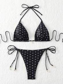 Swim Mod Summer Beach Women S Random Floral Print Side Tie Bikini Set Shein Usa