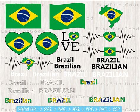 Brazil Flag Bundle Svg Brazilian Svg Love Brazil Waving - Etsy