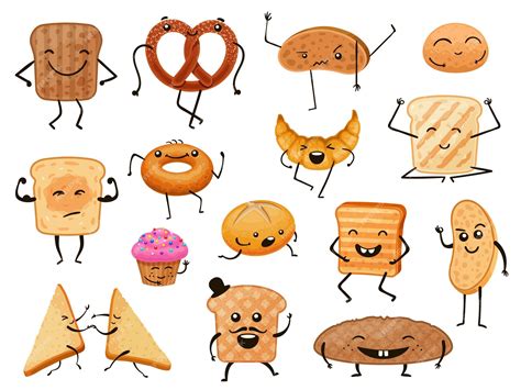 Premium Vector Bread Characters Funny Cartoon Bakery Products