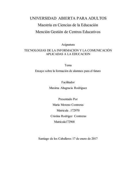 Ensayo La Formacion Del Alumno Para El Futuro PDF