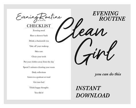 Clean Girl Evening Routine Checklist Etsy